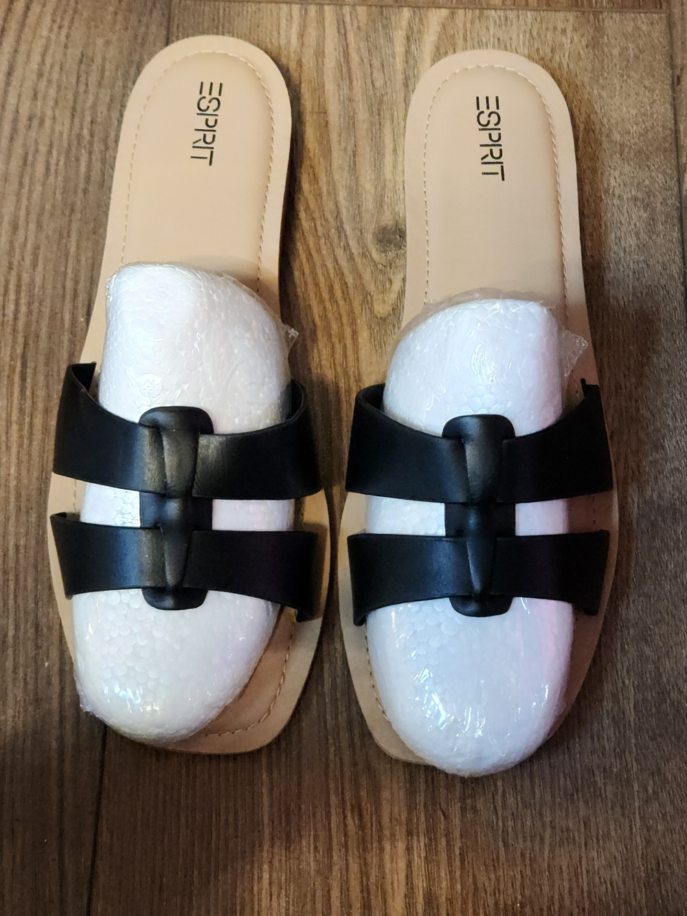Esprit Black Double-Strap Slide Mules
